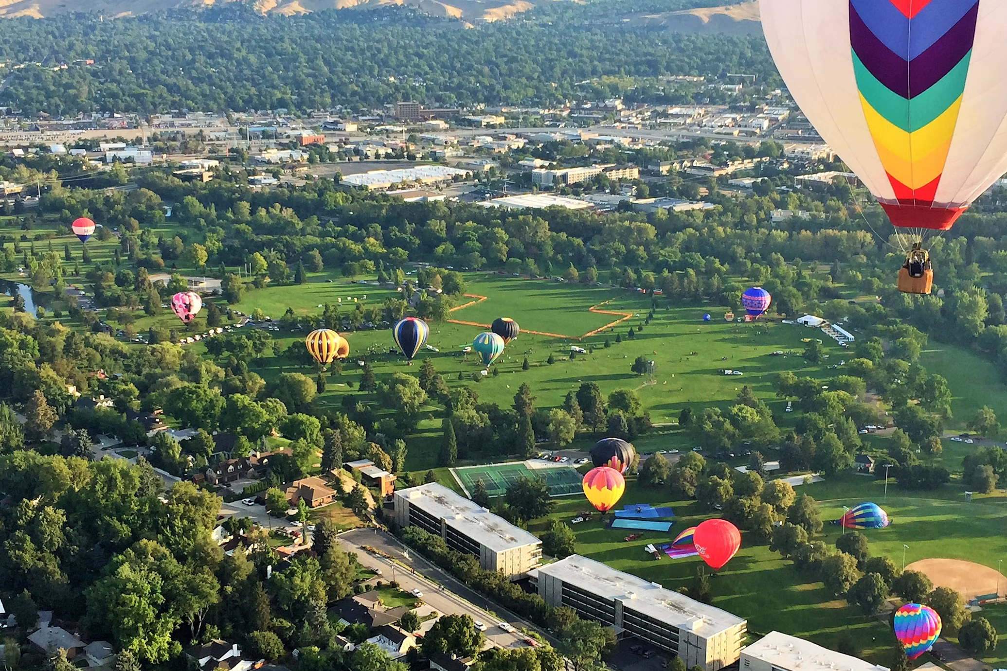Hot air balloons over Boise during the Spirit of Boise Balloon Classic